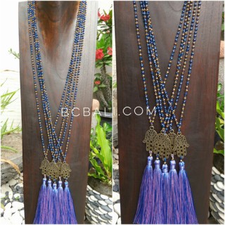 hamsa hand pendant tassels necklace crystal bead 2color prayer